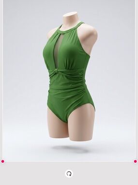 Green Women's One-Piece Swimsuit with Halter Neck